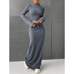 Long Sleeve Top & Drawstring Maxi Skirt Set
